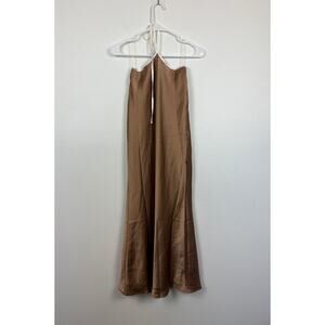 BABYBOO Tie Waist Lace Up Satin Gold Maxi Skirt XS